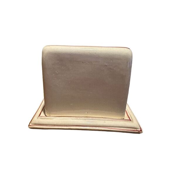 Vintage Glazed Pottery Lidded Cheese Server Cream Floral Pattern Large Keeper - Picture 4 of 15